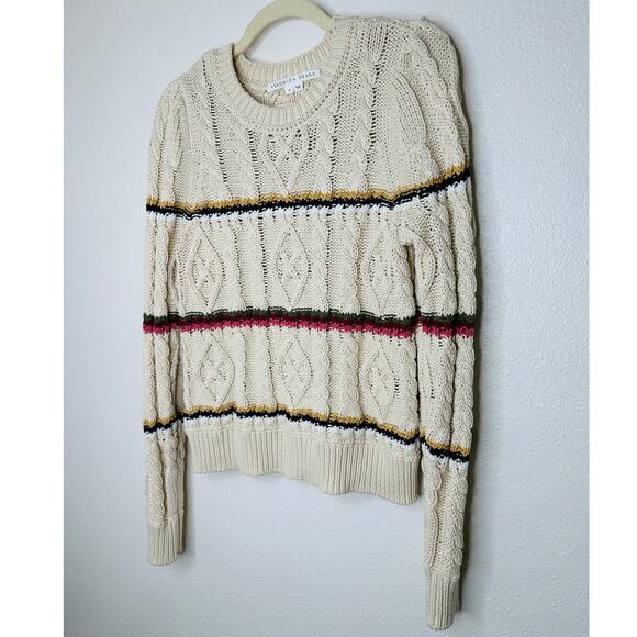 Veronica Beard Bruna Cream Black Multi Stripe Chunky Knit Long Sleeve Sweater M - Picture 5 of 16